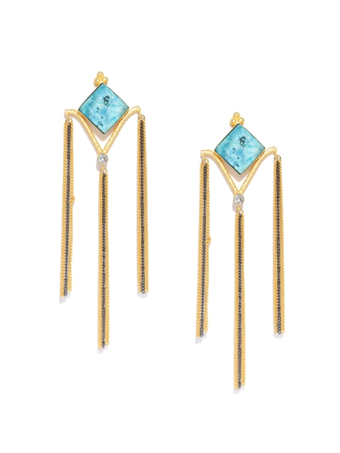 

VIDRUKARIH Gold-Plated & Turquoise Blue Contemporary Drop Earrings