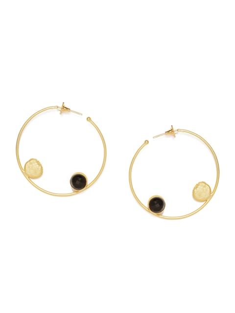 

VIDRUKARIH Gold-Plated & Black Circular Half Hoop Earrings