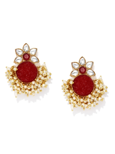 

VIDRUKARIH Red & White Studded Circular Oversized Studs