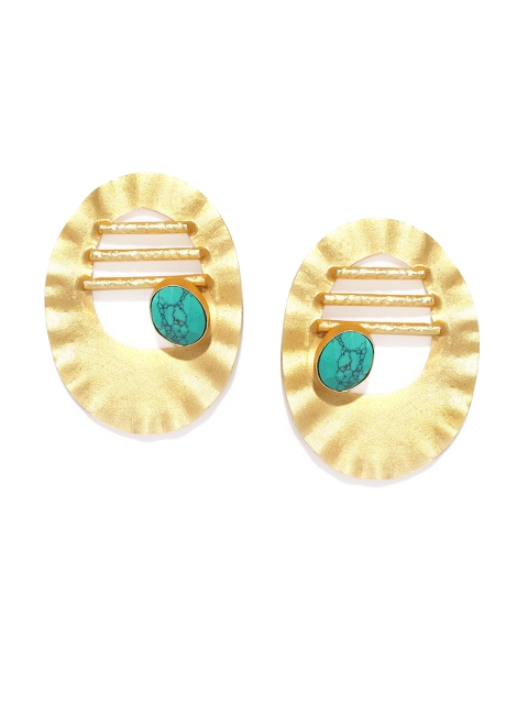 

VIDRUKARIH Gold-Toned & Turquoise Blue Geometric Oversized Studs