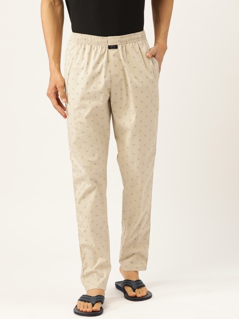 

Sweet Dreams Men Beige & Navy Blue Conversational Print Lounge Pants