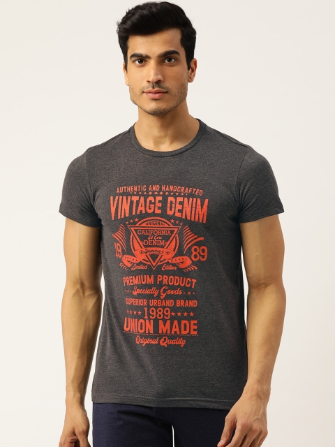 

Sweet Dreams Men Charcoal Grey & Orange Printed Lounge T-Shirt