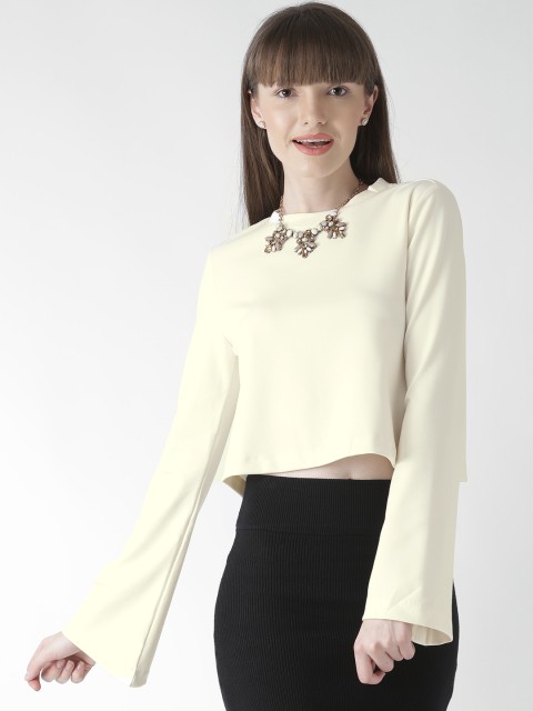 

FOREVER 21 Cream-Coloured Back Slit Crop Top