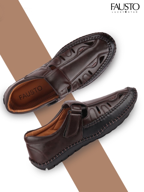 

FAUSTO Men Brown & Black Shoe-Style Sandals