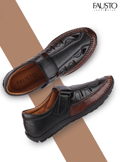 

FAUSTO Men Black & Brown Shoe-Style Sandals