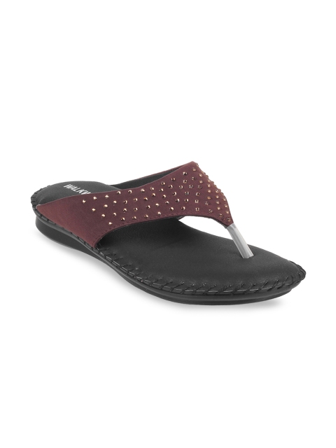 

WALKWAY Women Brown Embellished T-Strap Flats
