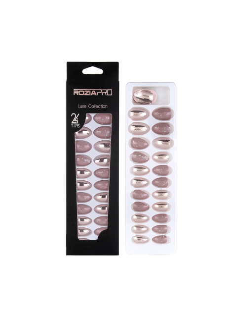 

Rozia 24 Piece Artificial Nail Art Kit with Glue, Taupe