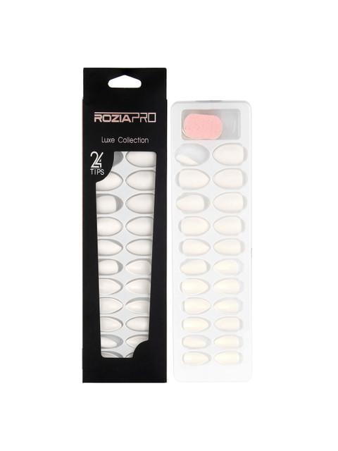 

Rozia Set of 24 White Artificial Nails With Glue Long Tips