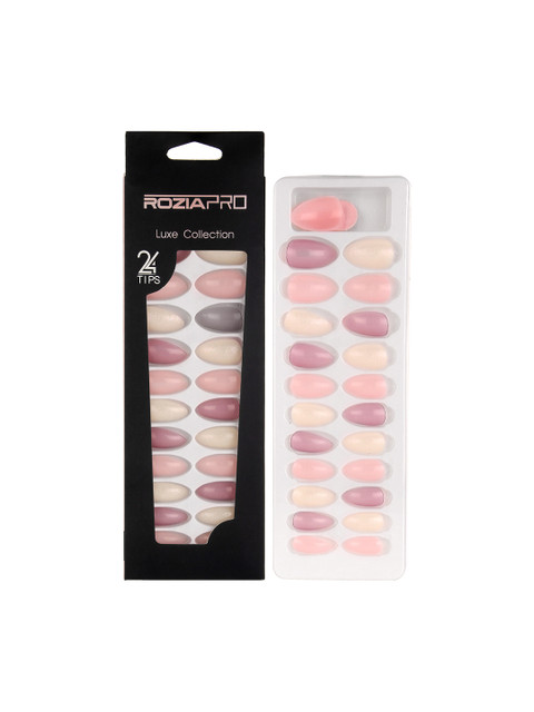 

Rozia Set of 24 Artificial Nails With Glue Long Tips, Pink