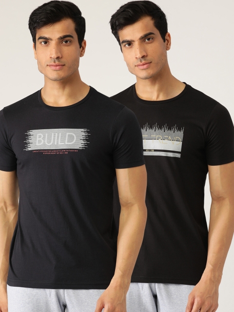 

Sweet Dreams Men Pack of 2 Printed Round Neck Lounge T-Shirts, Black