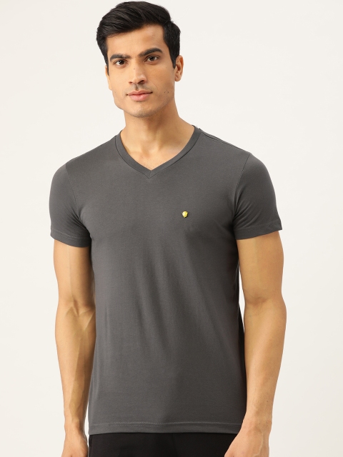 

Sweet Dreams Men Charcoal Grey Solid V-Neck Lounge T-shirt