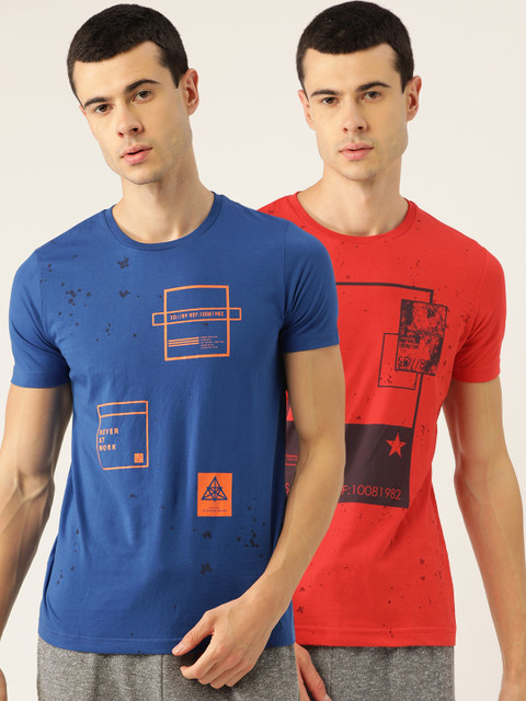 

Sweet Dreams Men Pack of 2 Printed Round Neck Lounge T-Shirts, Red