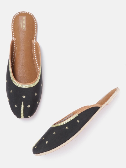 

Anouk Women Black & Gold-Toned Embroidered Mojaris