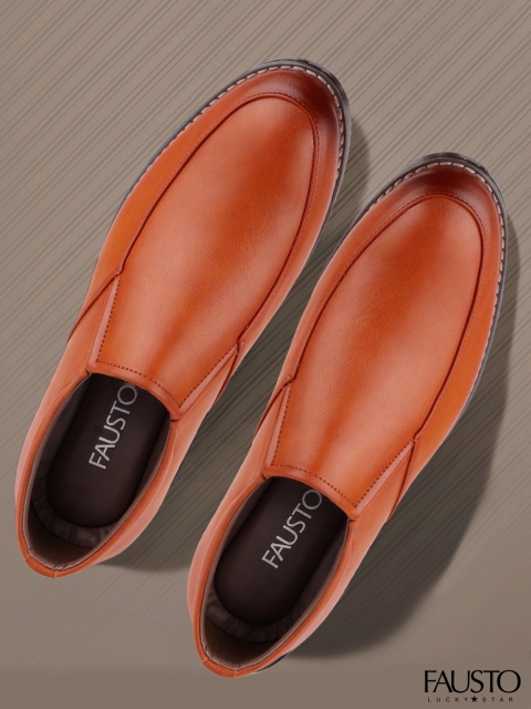 

FAUSTO Men Tan Brown Solid Velted Slip-Ons