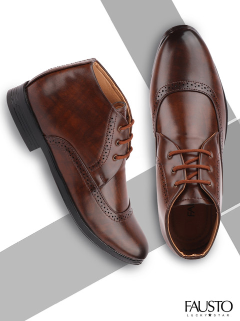 

FAUSTO Men Brown Solid Chukka Formal Lace-ups Boots