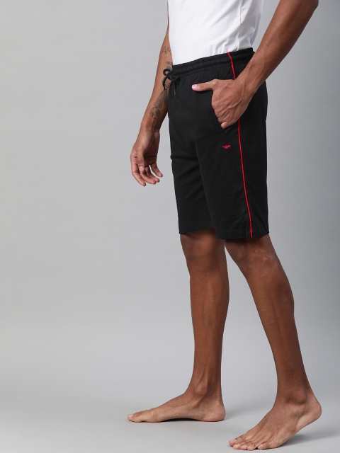 

Park Avenue Men Black Solid Lounge Shorts With Side stripes