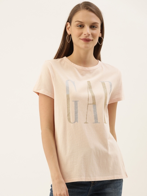 

GAP Women Pink Printed Round Neck Pure Cotton T-shirt