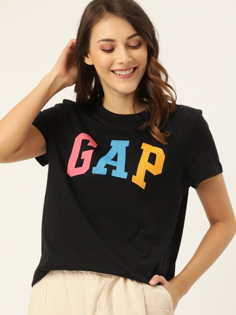 

GAP Women Black Printed Round Neck T-shirt