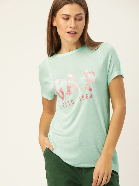 

GAP Women Green Printed Round Neck T-shirt