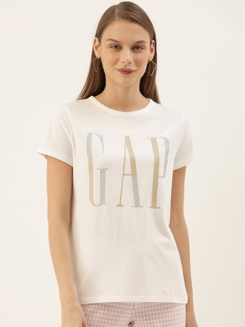 

GAP Women White Printed Round Neck T-shirt
