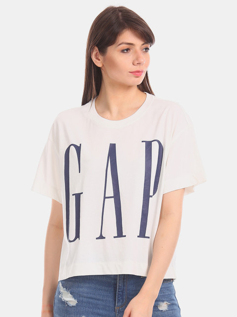 

GAP Women White Printed Round Neck T-shirt