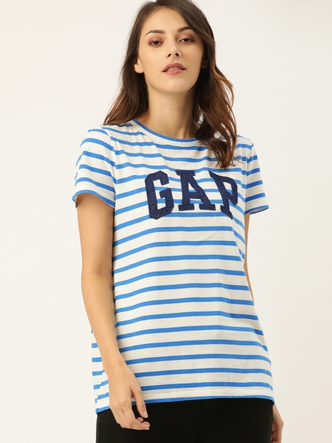 

GAP Women Blue & White Striped Round Neck T-shirt