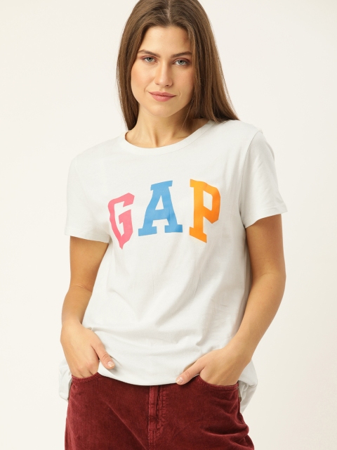 

GAP Women Off-White Printed Round Neck Pure Cotton T-shirt