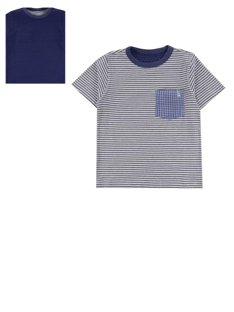 

Lilly and Sid Boys Navy Blue Striped Round Neck Organic Cotton T-shirt