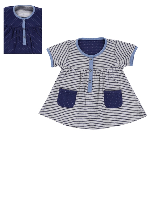 

Lilly and Sid Girls Navy Blue Striped Organic Cotton Fit and Flare Sustainable Dress