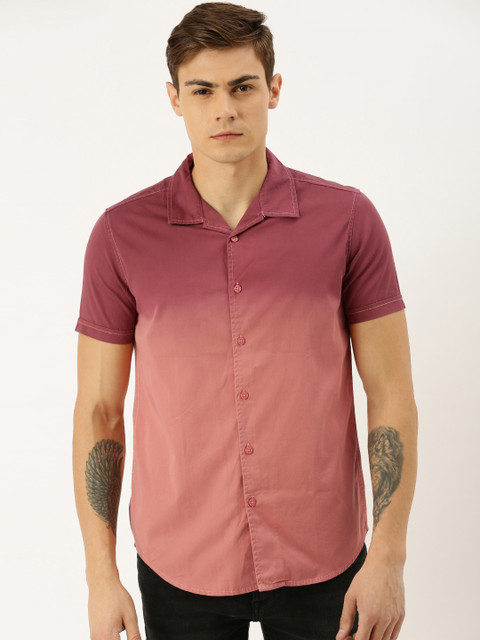 

Moda Rapido Men Peach-Coloured & Pink Regular Fit Ombre Casual Shirt