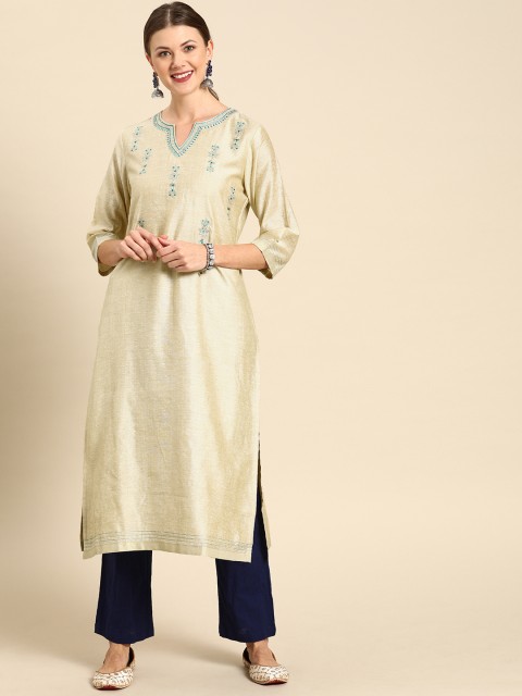 

Soch Women Beige Embroidered Straight Kurta