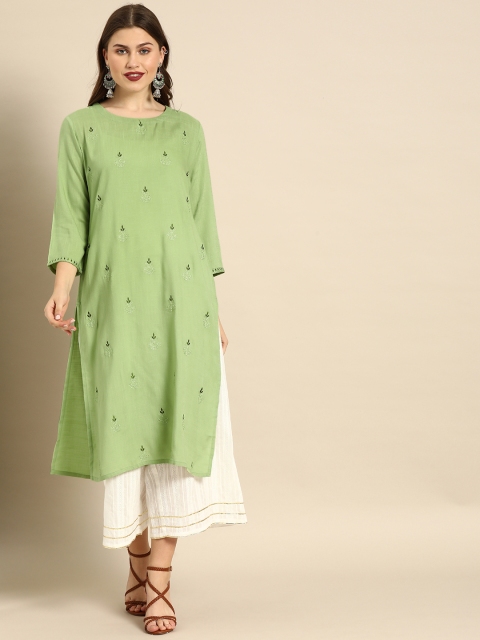 

Soch Women Green Embroidered Straight Kurta