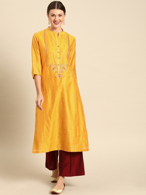 

Soch Women Mustard Yellow Yoke Design Straight Kurta