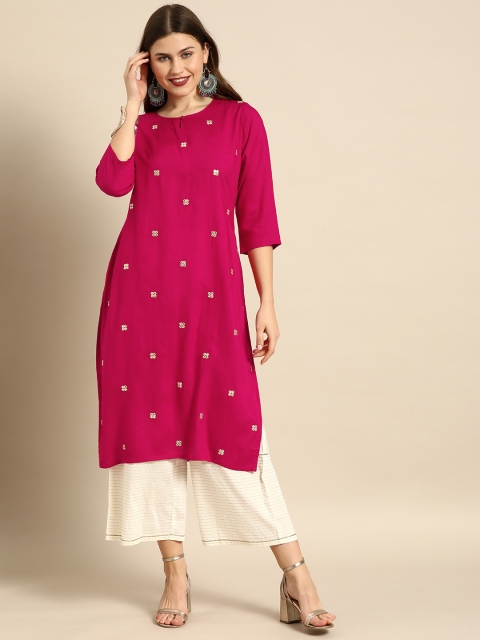 

Soch Women Pink Embellished Straight Kurta