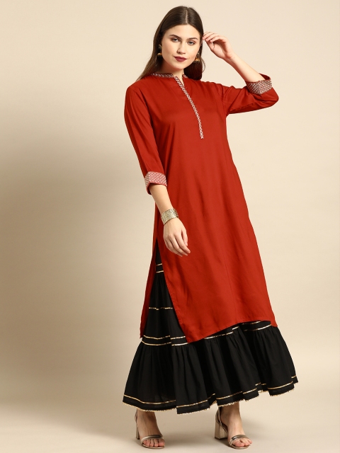 

Soch Women Red Solid Straight Kurta