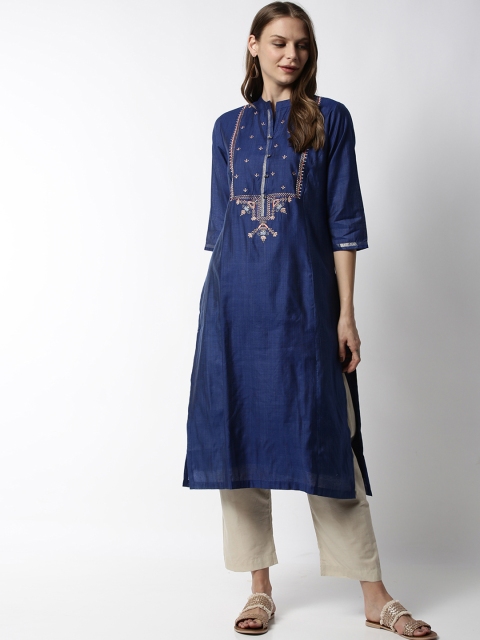 

Soch Blue Floral Embroidered Thread Work Kurta