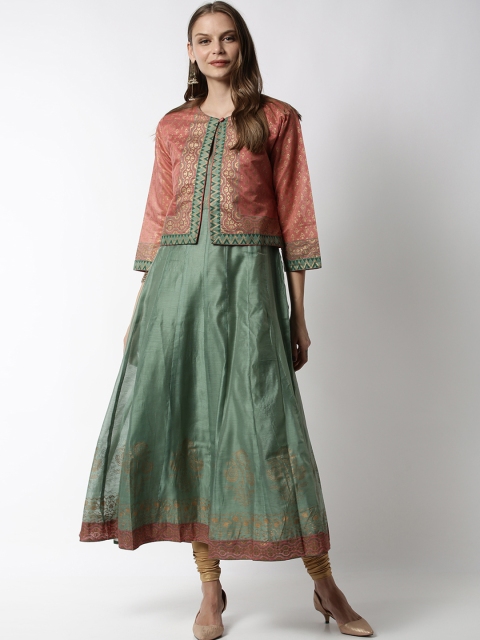 

Soch Women Green & Rust Ethnic Motifs Printed Kurta