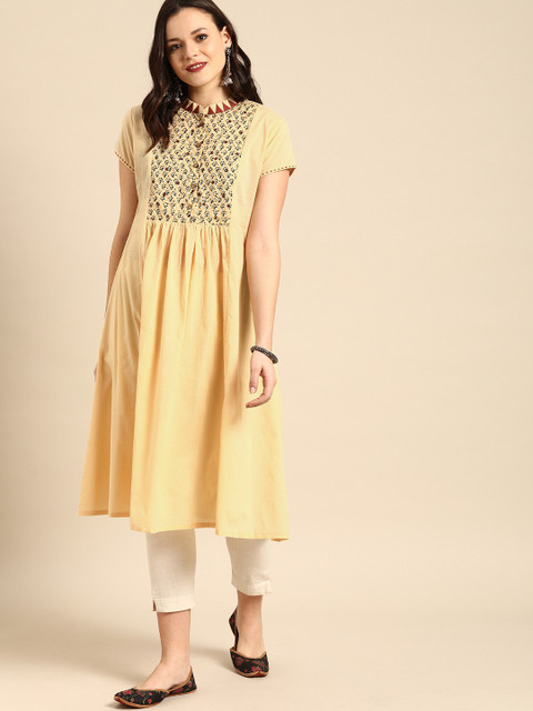 

Soch Women Beige Yoke Design A-Line Kurta