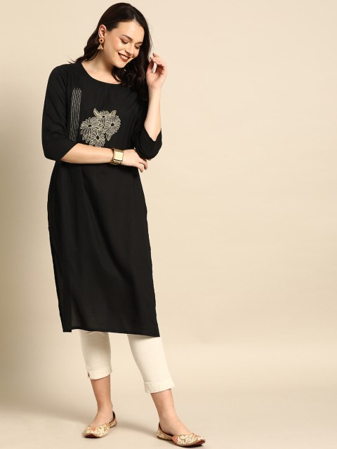

Soch Women Black Yoke Design Straight Kurta