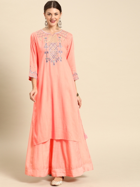 

Soch Women Peach-Coloured Yoke Design A-Line Kurta