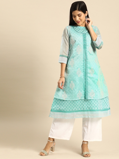 

Soch Women Sea Green Printed A-Line Kurta