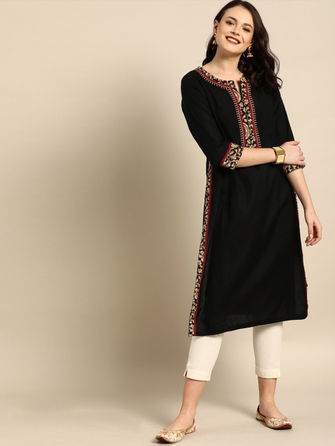 

Soch Women Black Yoke Design Straight Kurta