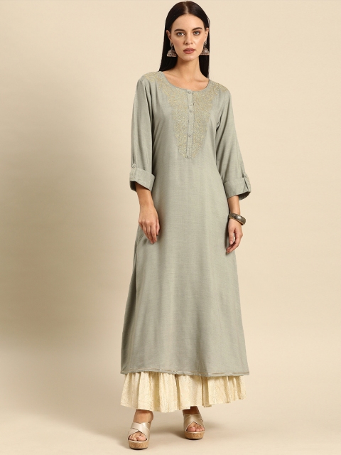 

Soch Women Grey Yoke Design A-Line Kurta
