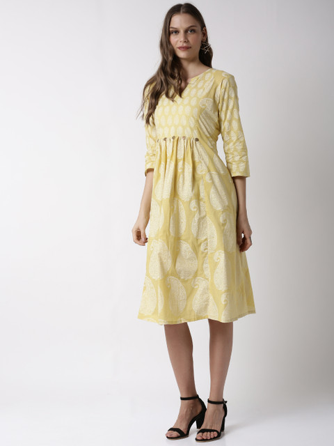 

Soch Women Yellow Printed A-Line Dress