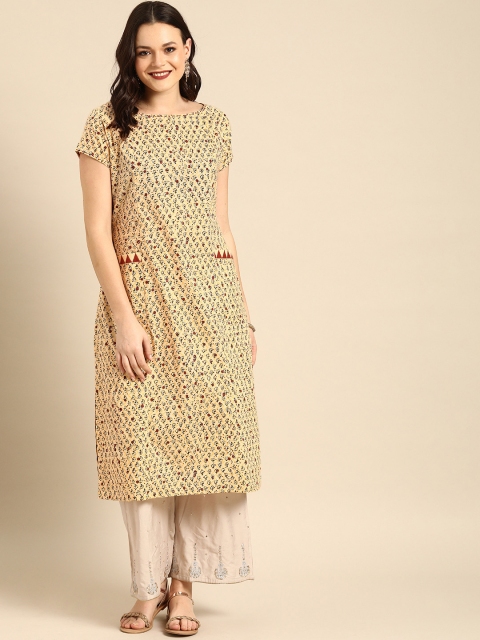 

Soch Women Beige Printed Straight Kurta