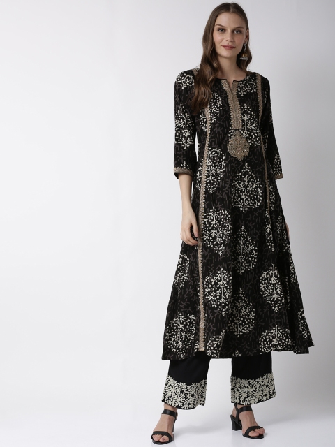 

Soch Women Black & Gold-Toned Ethnic Motifs Printed A-Line Kurta