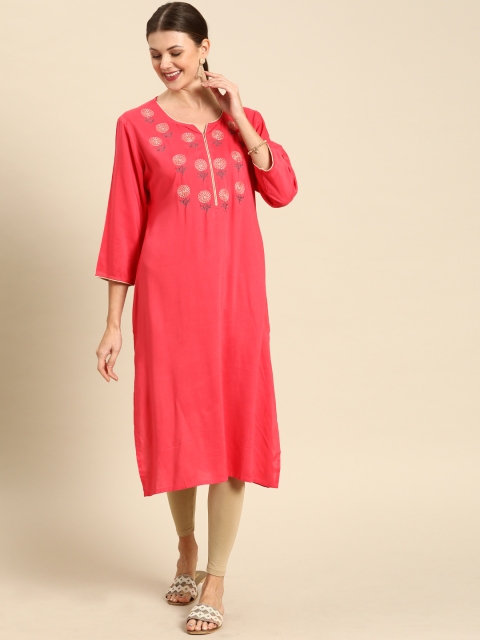 

Soch Women Pink Yoke Design Straight Kurta