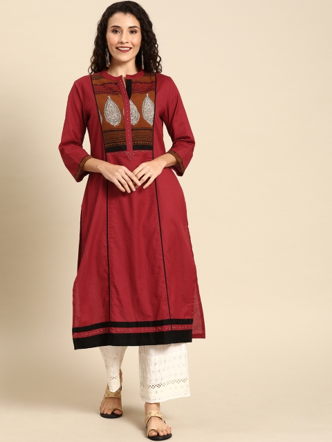 

Soch Women Maroon Yoke Design Straight Kurta