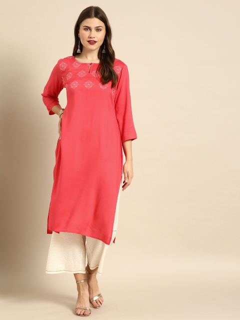 

Soch Women Pink Yoke Design Straight Kurta