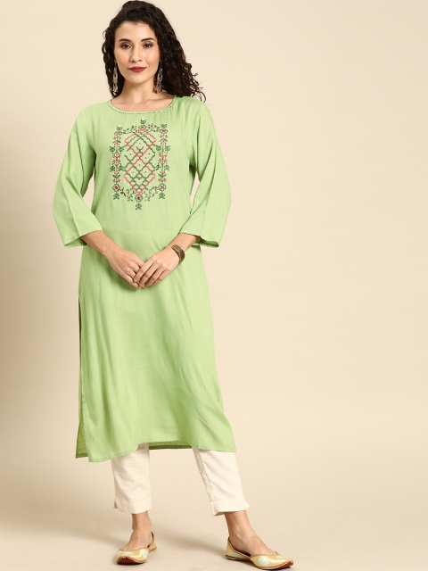 

Soch Women Green Yoke Design Straight Kurta